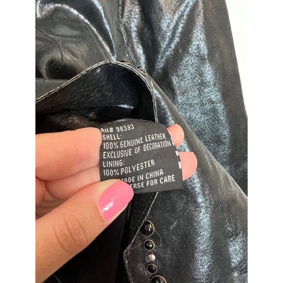 Pamela McCoy  Black Studded Genuine Leather Jacket With Embellished Back Desig - Picture 5 of 6